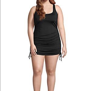 Land’s End Plus Regular size Swimsuit adjustable one piece dress panty Black Var